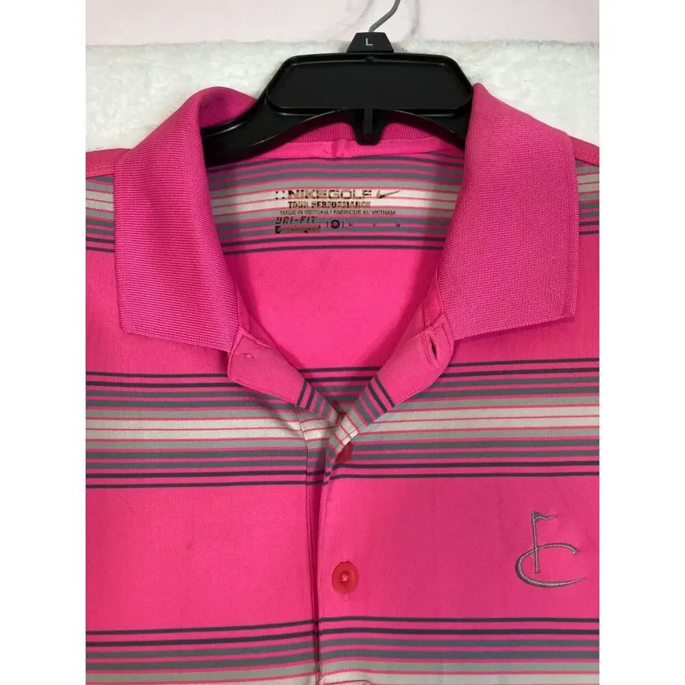Nike Golf Tour Performance Dri-Fit Pink Striped Short Sleeve Polo Shirt‎ Men's M